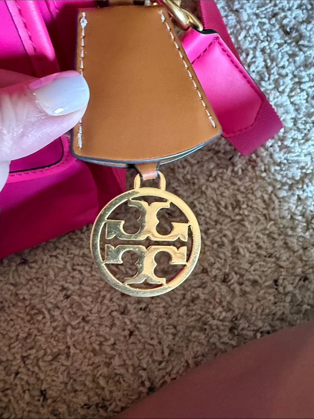 Tory Burch Neon Pink Crossbody Bag with Buckle Detail